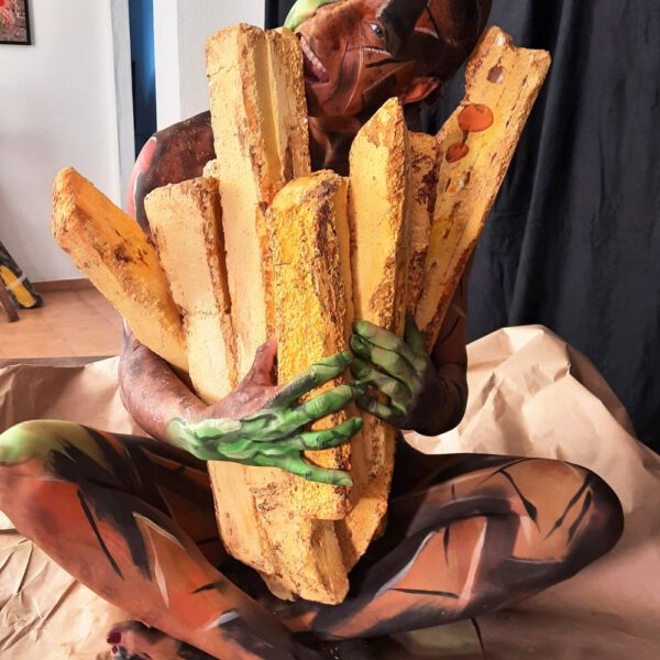 Arbeitsfoto der Bodypainting-Kunstperformance HAMBURGER von Künstler Jörg Düsterwald
