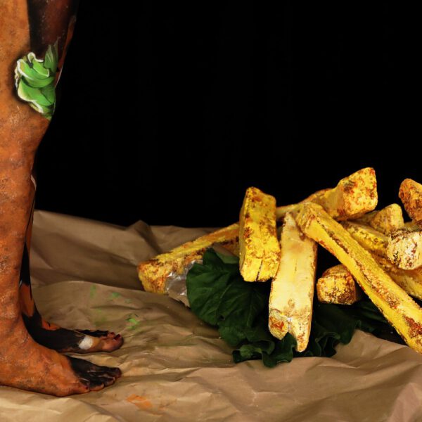 Arbeitsfoto der Bodypainting-Kunstperformance HAMBURGER von Künstler Jörg Düsterwald