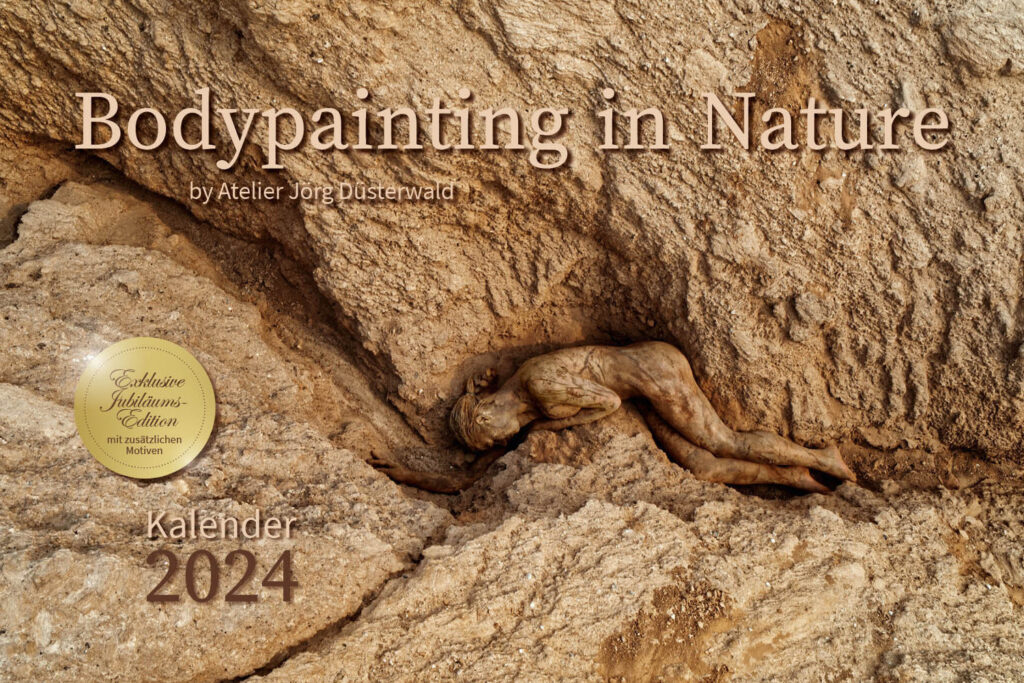 Titelbild vom Kalender Bodypainting in Nature 2024 von Künstler Jörg Düsterwald