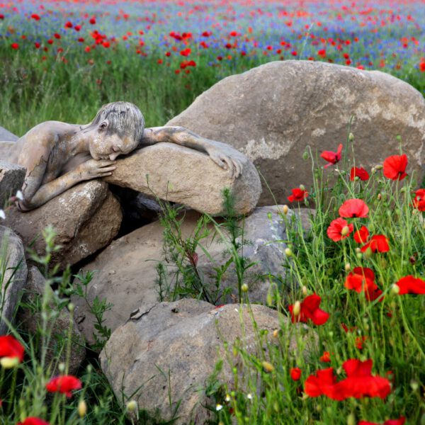 Mohnblumen-Motiv aus dem Körperkunstprojekt NATURE ART des Künstlers Jörg Düsterwald mit einem Bodypaintingmodell.