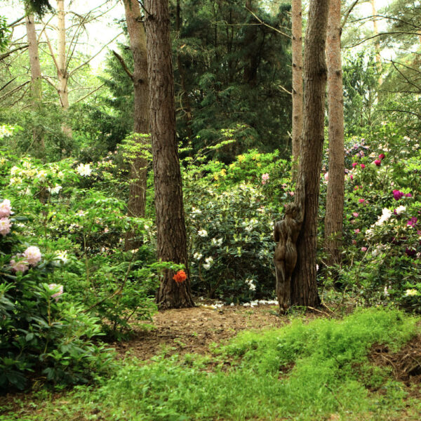 Rhododendronpark-Motiv von dem Körperkunstprojekt NATURE ART des Künstlers Jörg Düsterwald mit einem Bodypaintingmodell.