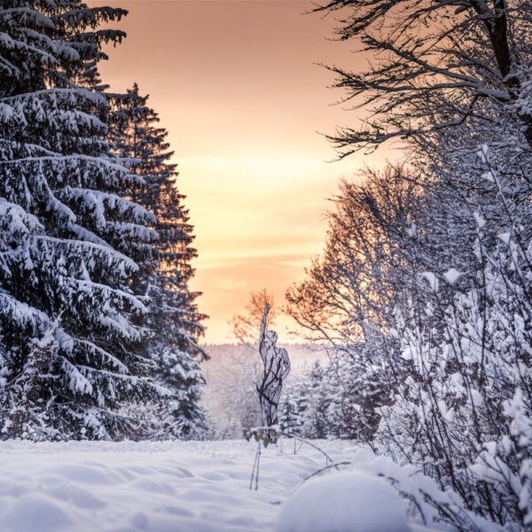 Winter-Motiv von dem Körperkunstprojekt NATURE ART des Künstlers Jörg Düsterwald mit einem Bodypaintingmodell.