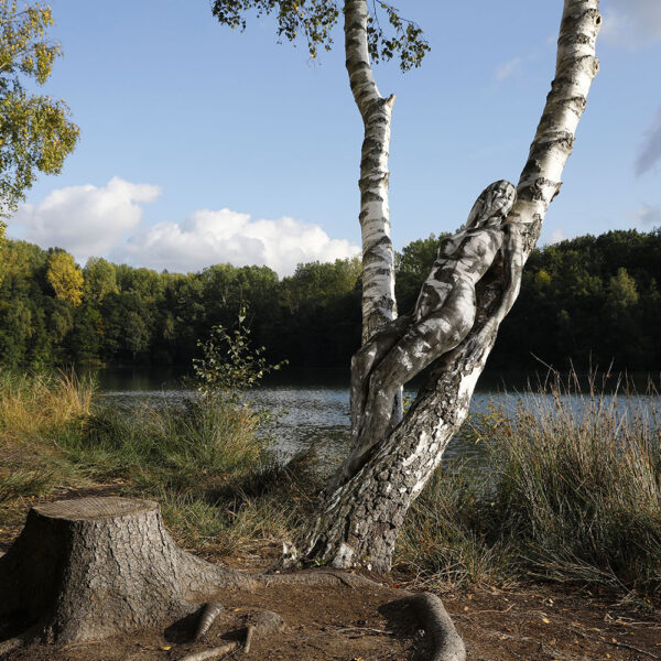 Birkenmotiv aus dem Körperkunstprojekt NATURE ART des Künstlers Jörg Düsterwald mit einem Bodypaintingmodell.