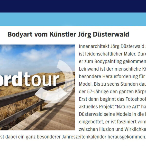 Ein Fernsehteam begleitet Künstler Jörg Düsterwald und sein Fotomodell bei der Realisierung eines Motives für sein Kunstprojekt Mensch und Natur - Farbige Symbiosen.