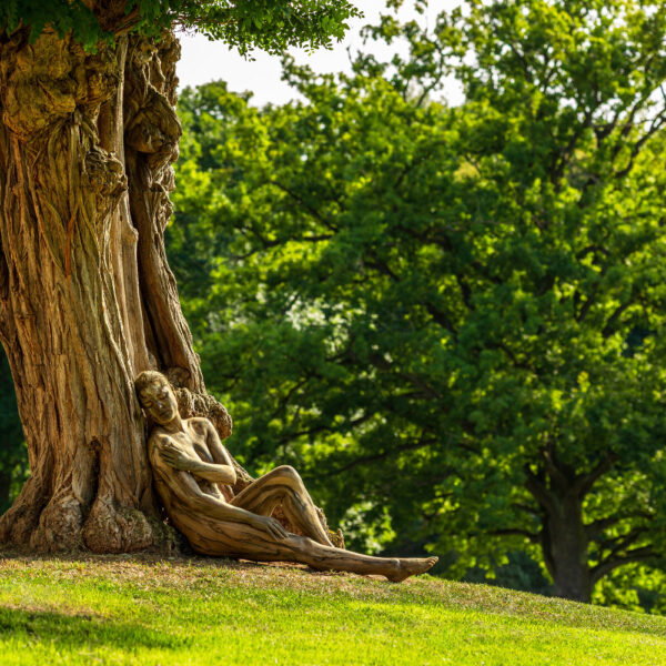 Akazie im Park. Ein Motiv aus dem Körperkunstprojekt NATURE ART des Künstlers Jörg Düsterwald mit einem Bodypaintingmodell.