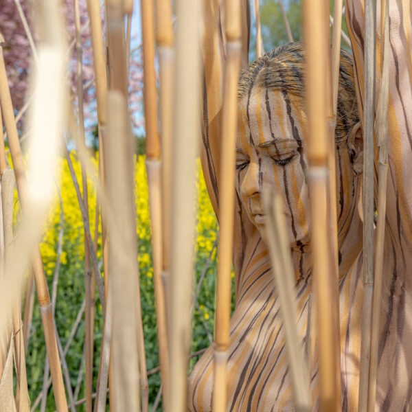 Schilf-Motiv von dem Körperkunstprojekt NATURE ART des Künstlers Jörg Düsterwald mit einem bemalten Fotomodell.