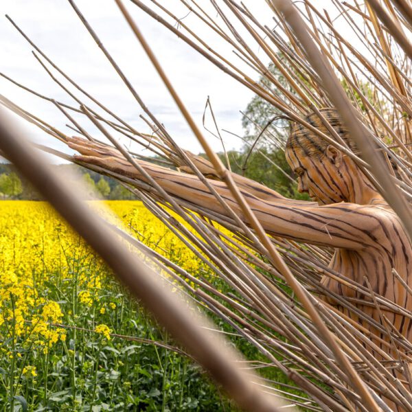 Schilf-Motiv von dem Körperkunstprojekt NATURE ART des Künstlers Jörg Düsterwald mit einem bemalten Fotomodell.