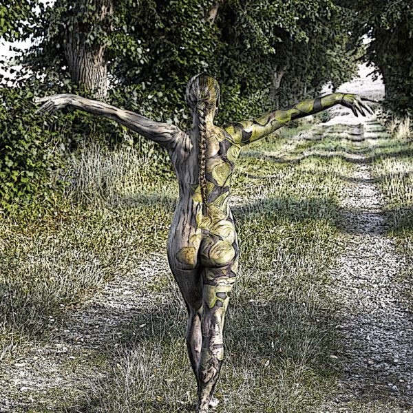 Allee-Motiv von dem Körperkunstprojekt NATURE ART des Künstlers Jörg Düsterwald mit einem bemalten Fotomodell.